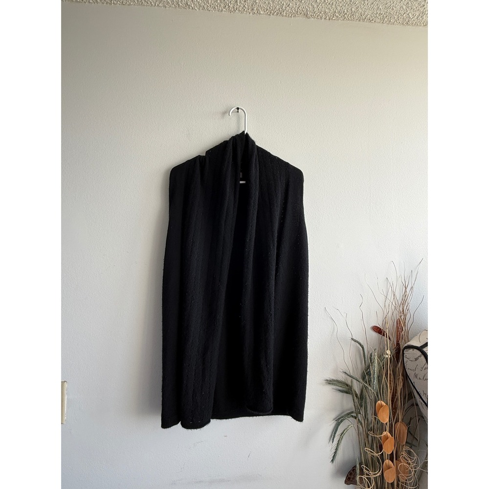 Neiman Marcus Cashmere Vest Womens Medium Black Draped Open Front Cardigan Luxe